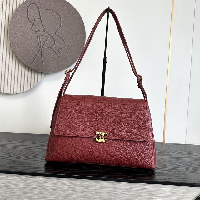 CC grained calfskin maxi flap bag AS6482 red