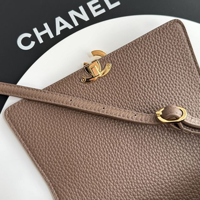CC grained calfskin small flap bag AS6489 light brown
