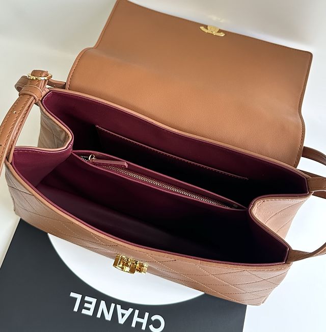 CC lambskin maxi flap bag AS6482 brown