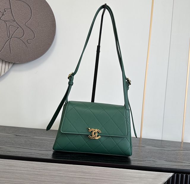 CC lambskin small flap bag AS6489 green