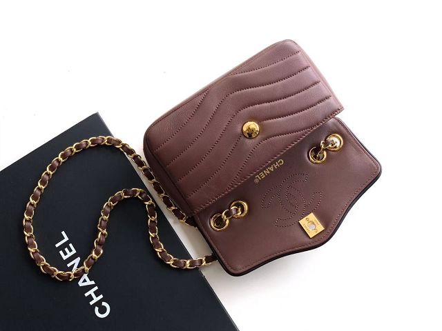 CC lambskin small flap bag AS6498 dark brown