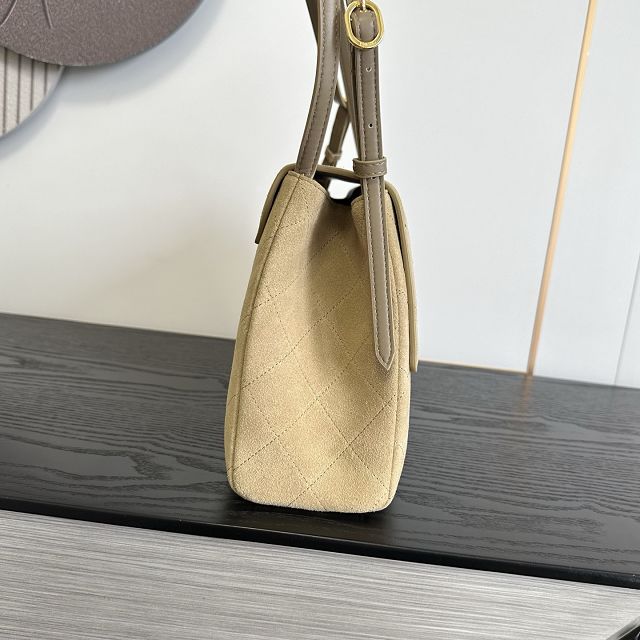 CC suede calfskin maxi flap bag AS6482 beige