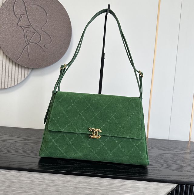 CC suede calfskin maxi flap bag AS6482 green