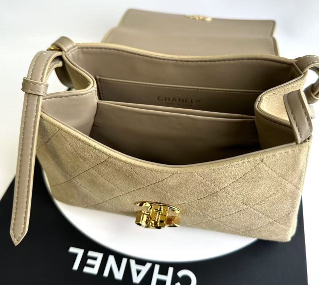 CC suede calfskin small flap bag AS6489 beige
