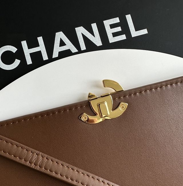CC suede calfskin small flap bag AS6489 brown