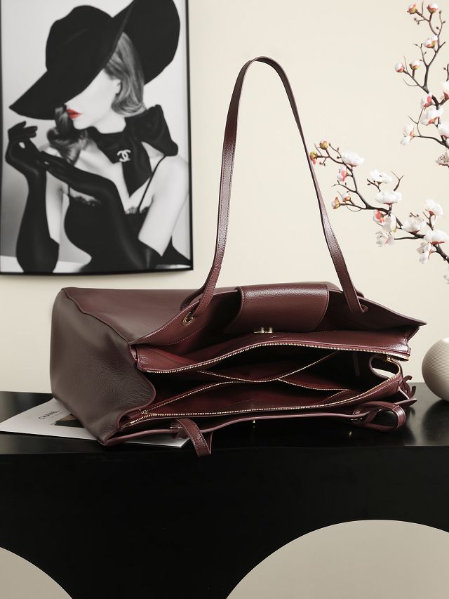 CC grained calfskin large shopping bag AS6245 bordeaux