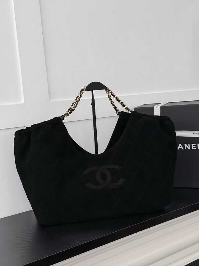 CC suede calfskin large shopping bag AS6475 black