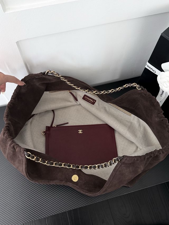 CC suede calfskin large shopping bag AS6475 dark brown