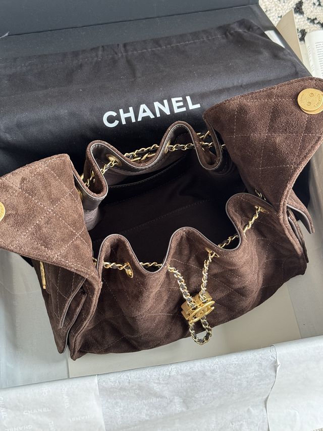 CC suede calfskin 25 small handbag AS5293 dark brown