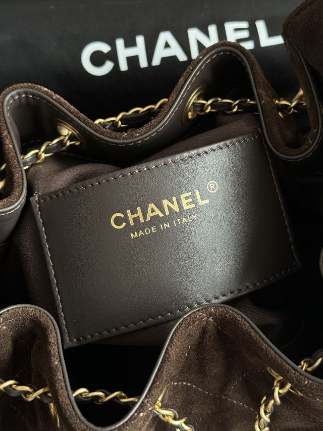 CC suede calfskin 25 small handbag AS5293 dark brown