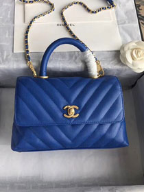 2018 CC original grained calfskin small flap bag with top handle A92990 blue