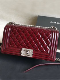 CC original handmade patent calfskin medium boy handbag HA67086 bordeaux