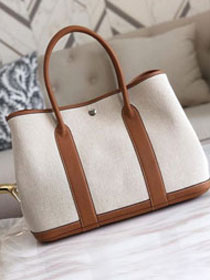 Hermes original canvas large garden party 36 bag G36 white&coffee