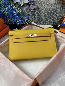 Hermes original epsom leather mini kelly 22 clutch K012 lemon yellow