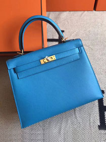Hermes original epsom leather kelly 28 bag K28-2 blue zanzibar