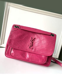 YSL original crinkled calfskin niki medium bag 498894 rose red