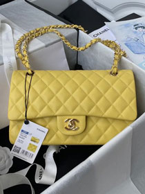 CC original grained calfskin medium flap bag A01112 yellow