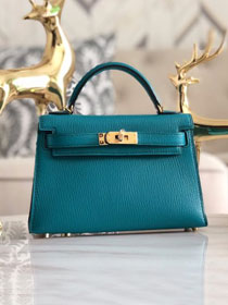 Hermes original chevre mini kelly 19 bag KG0019 turquoise blue