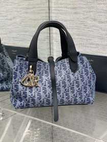 Dior original denim small toujours vertical tote bag M2835 blue