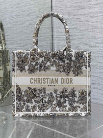 Dior original cotton small book tote bag M1265 white&gold