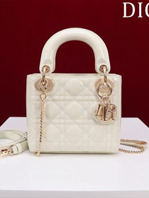 Dior original patent calfskin mini lady dior bag M0505 white