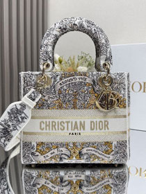 Dior original cotton medium lady bag M0565 white&black