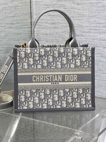 Dior original cotton&calfskin small book tote bag M1325 grey