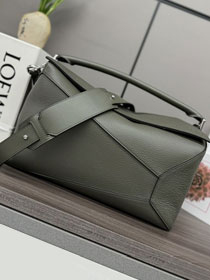 Loewe original grained calfskin large puzzle edge bag B510P01 dark green
