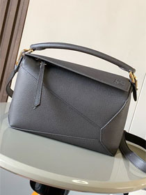 Loewe original grained calfskin small puzzle bag A510P60 dark grey