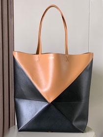 Loewe original calfskin large puzzle fold tote B933Q18 black&tan