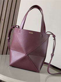 Loewe original calfskin mini puzzle fold tote A657V25 burgundy