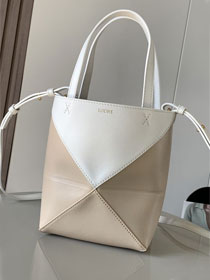 Loewe original calfskin mini puzzle fold tote A657V25 white&beige