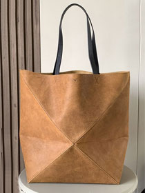 Loewe original suede calfskin large puzzle fold tote B933Q18 brown