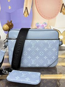 Louis vuitton original monogram canvas trio messenger bag M14069 light blue