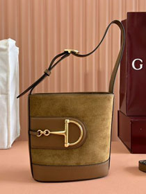 GG original suede calfskin 73 small bucket bag 833665 brown