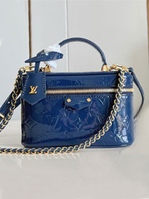 Louis vuitton original patent calfskin vanity chain pouch M13483 blue