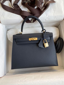Hermes original epsom leather kelly 25 bag K25-1 blue nuit