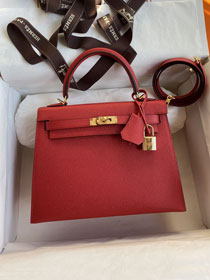 Hermes original epsom leather kelly 25 bag K25-1 rouge casaque