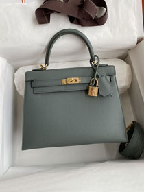 Hermes original epsom leather kelly 25 bag K25-1 vert amande