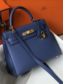 Hermes original epsom leather kelly 32 bag K32-1 blue agate