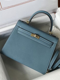 Hermes original epsom leather kelly 32 bag K32-1 blue jean