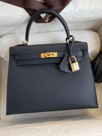 Hermes original epsom leather kelly 32 bag K32-1 blue nuit