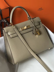 Hermes original epsom leather kelly 32 bag K32-1 grey tourterelle