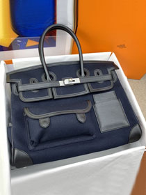 Hermes original canvas birkin 35 cargo bag BK0038 blue nuit
