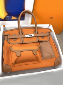 Hermes original canvas birkin 35 cargo bag BK0038 orange
