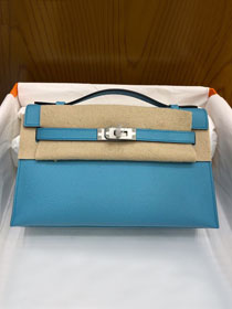 Hermes original epsom leather mini kelly 22 clutch K012 blue du nord
