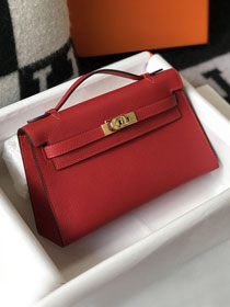 Hermes original epsom leather mini kelly 22 clutch K012 rouge casaque