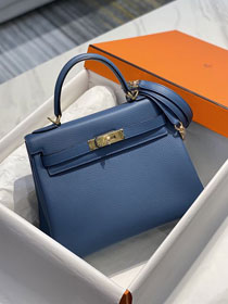 Hermes original togo leather kelly 25 bag K25 blue agate
