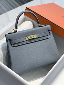 Hermes original togo leather kelly 28 bag K28 blue lin