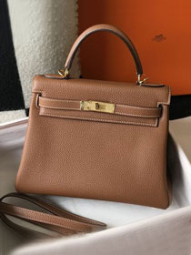 Hermes original togo leather kelly 28 bag K28 gold brown